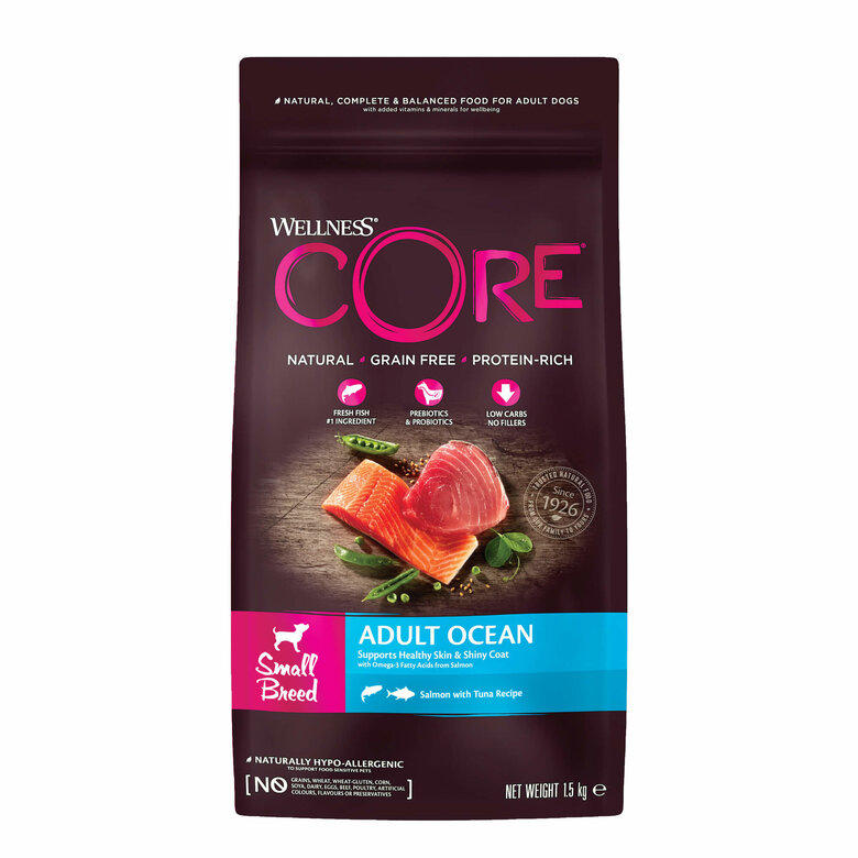 Wellness CORE - Croquettes Océan au Saumon pour Chien Petite Race - 1,5Kg Image numéro 1 Wellness CORE - Croquettes Océan au Saumon pour Chien Petite Race - 1,5Kg Image numéro 1