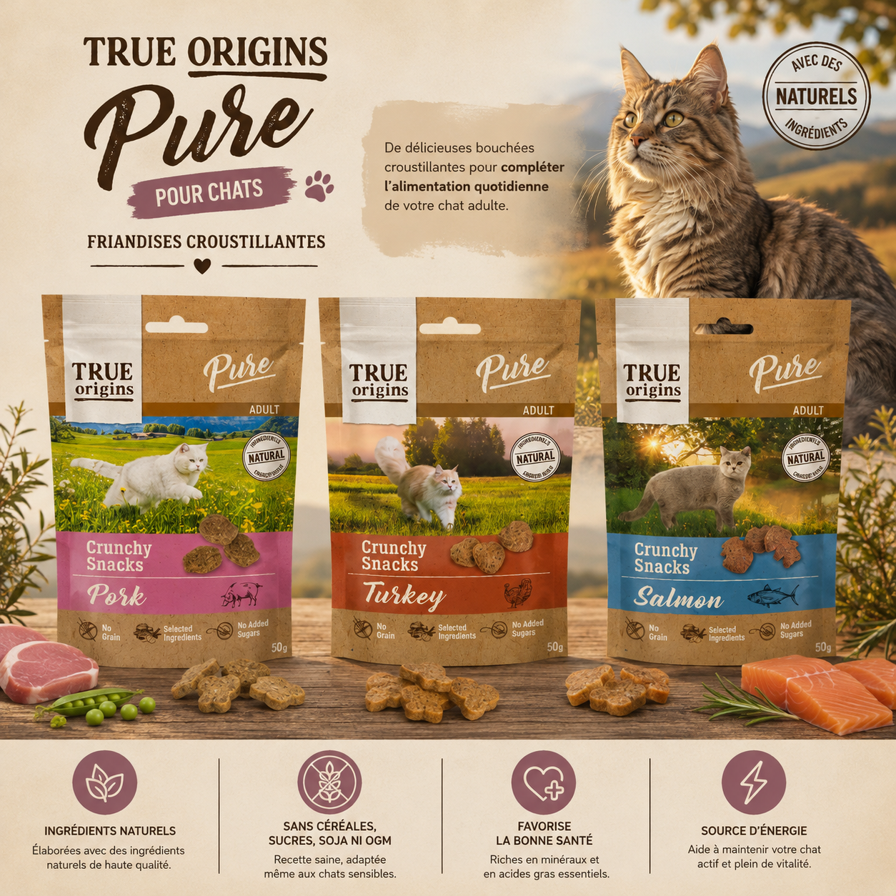 True Origins Pure - Friandises Crunchy &agrave; la Dinde pour Chats - 50g Image num&eacute;ro 2