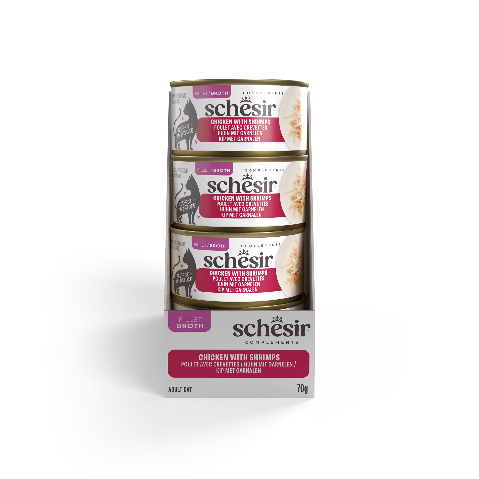 Schesir - P&acirc;t&eacute;e en Gel&eacute;e Poulet Et Crevettes En Bouillon Pour Chats - 70g Image num&eacute;ro 4