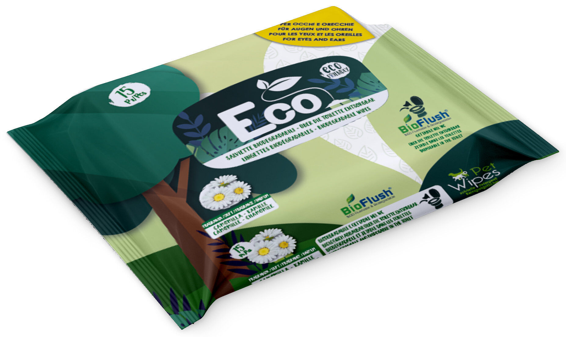 Croci - Lingettes 100% Biod&eacute;gradable Camomille pour Chiens et Chats - x15 Image num&eacute;ro 1