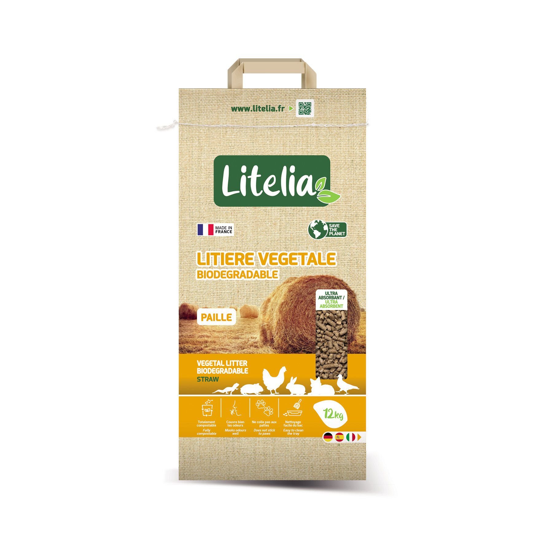 Litelia - Liti&egrave;re V&eacute;g&eacute;tale en Granul&eacute;s de Paille - 12Kg Image num&eacute;ro 1
