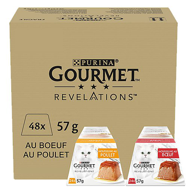 Gourmet - Repas REVELATIONS Mousseline Poulet et Bœuf nappée de sauce pour Chats - 48X57g