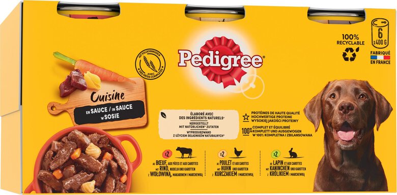 Pedigree - Pâtée Cuisine en Sauce à la Viande pour Chiens - 6x400g Image numéro 1 Pedigree - Pâtée Cuisine en Sauce à la Viande pour Chiens - 6x400g Image numéro 1
