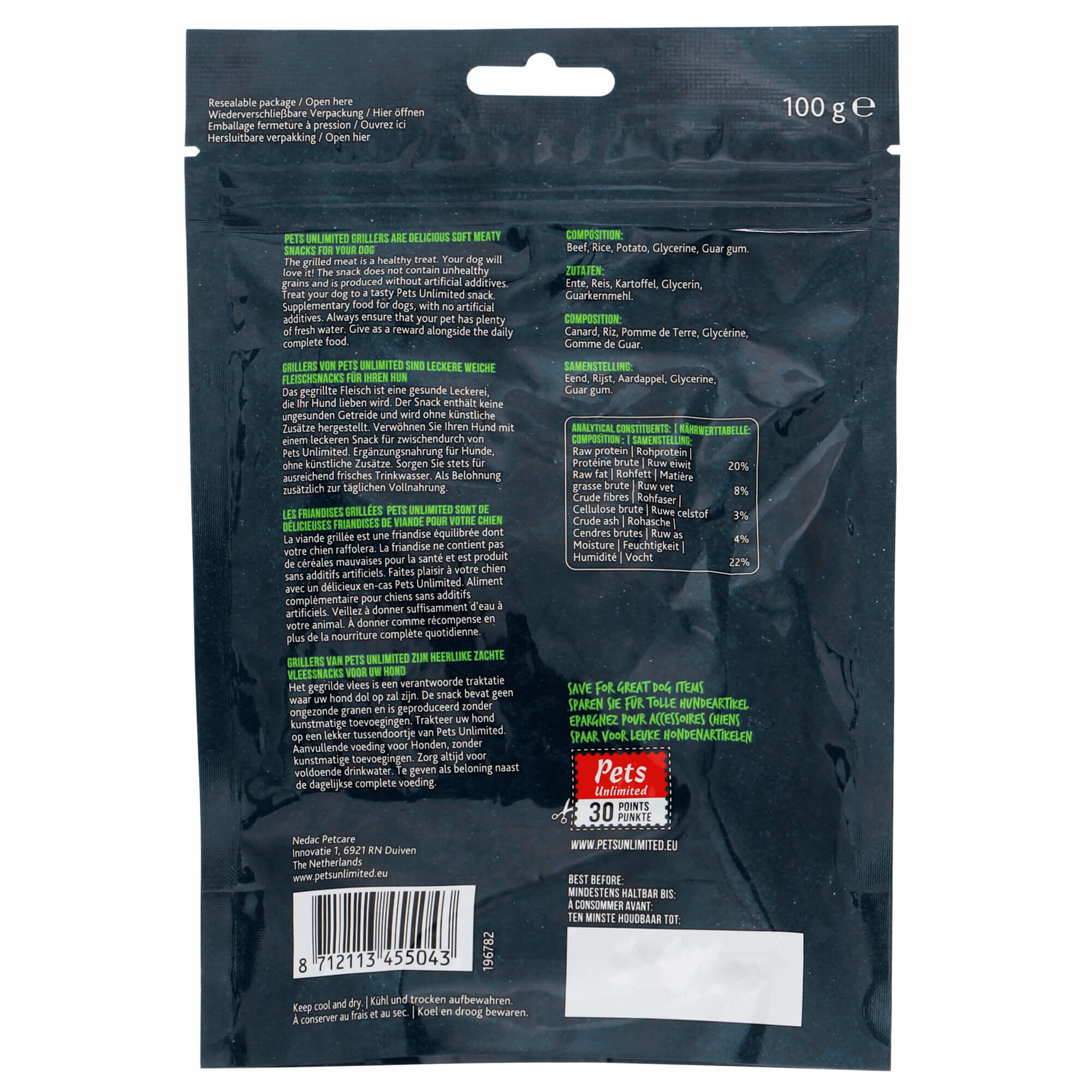 Pets Unlimited - Grillers au Canard Naturel pour Chien - 100g Image num&eacute;ro 2