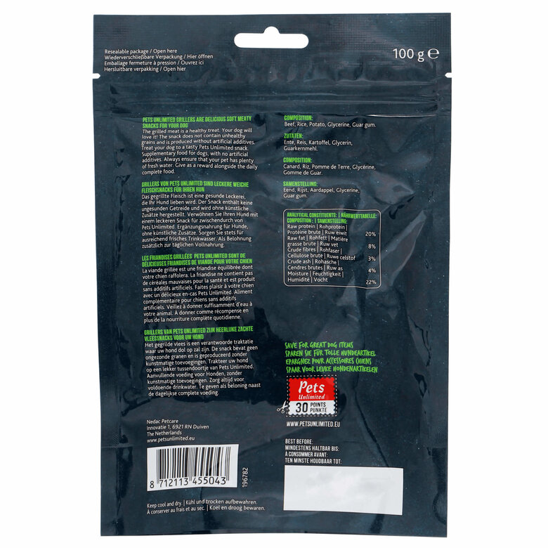 Pets Unlimited - Grillers au Canard Naturel pour Chien - 100g Image numéro 2 Pets Unlimited - Grillers au Canard Naturel pour Chien - 100g Image numéro 2