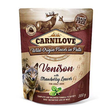 Carnilove - Sachet Fraîcheur Adulte Cerf et Feuilles de Fraisier pour Chiens - 300g