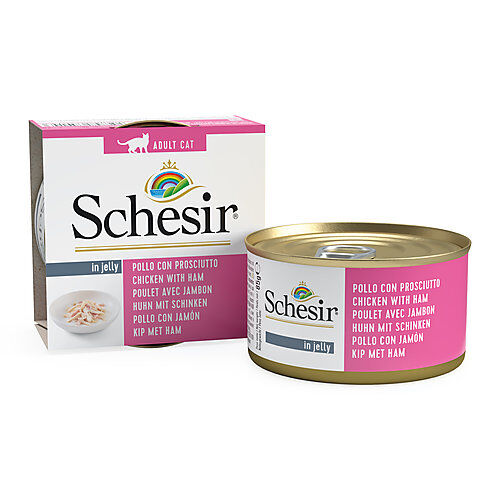 Schesir - Bo&icirc;te P&acirc;t&eacute;e au Filets de Poulet avec Jambon en Gel&eacute;e pour Chat - 85g Image num&eacute;ro 1