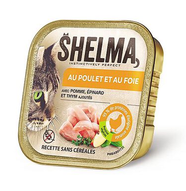 Shelma - Barquette Sans Céréales Poulet et Foie pour Chat - 100g