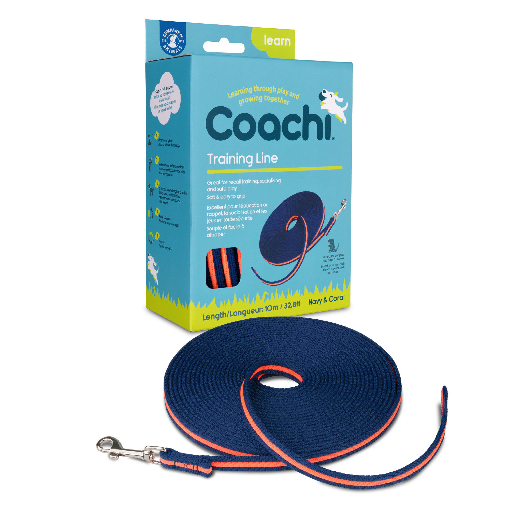 Coachi - Laisse de Dressage Training Line Bleu et Corail pour Chiens - 10m Image num&eacute;ro 1
