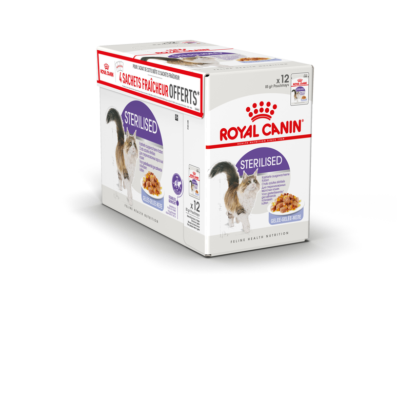 Royal Canin - Bouchées en Gelée Sterilised pour Chats - 12x85g dont 4 Gratuits Image numéro 1 Royal Canin - Bouchées en Gelée Sterilised pour Chats - 12x85g dont 4 Gratuits Image numéro 1