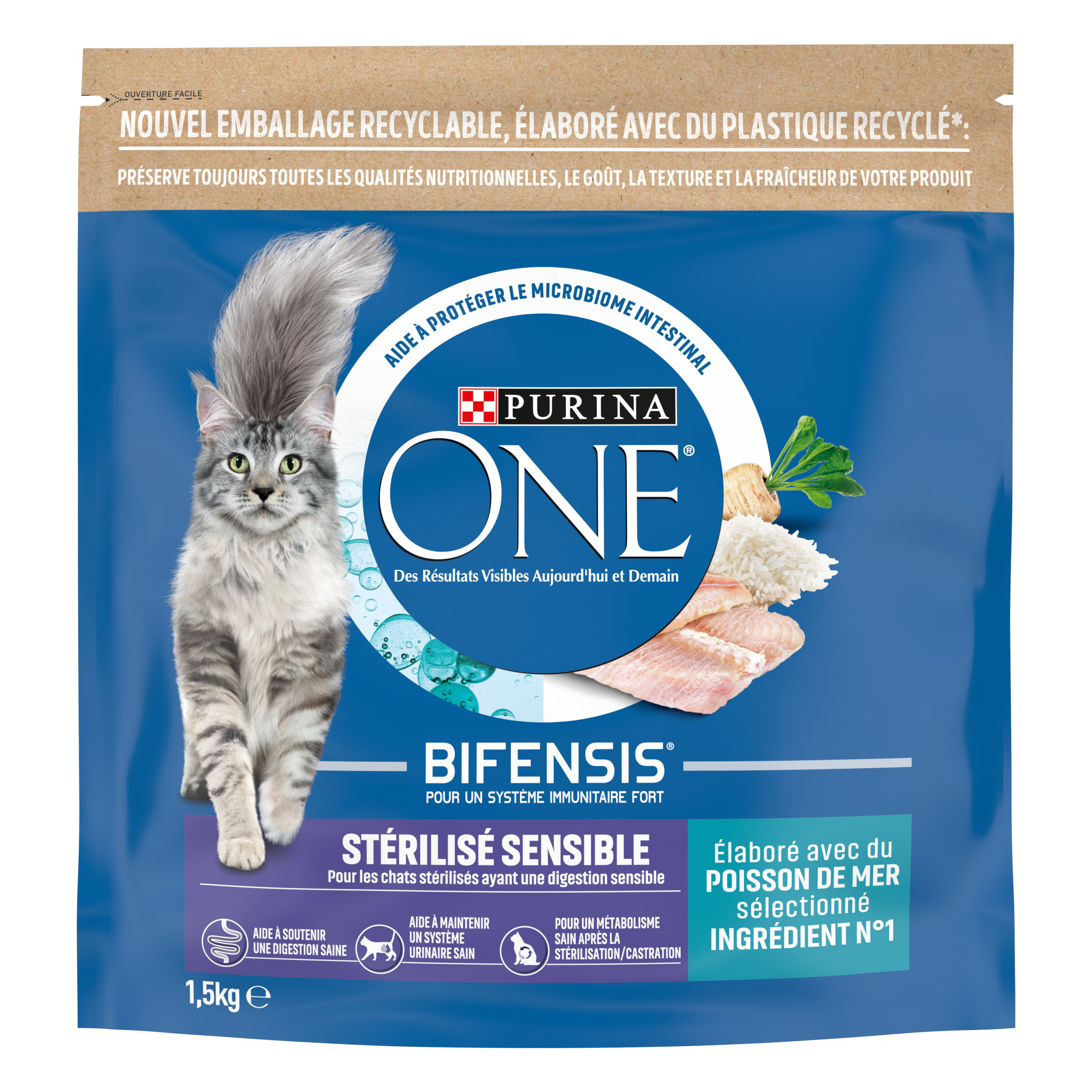 Purina One -  Croquettes Chat St&eacute;rilis&eacute; Sensible Poisson de mer - 1,5kg Image num&eacute;ro 1
