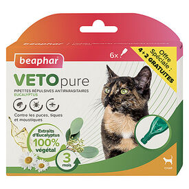 Beaphar - Pipettes Antiparasitaires VETOpure Eucalyptus pour Chats - 6x1ml dont 2 Gratuites