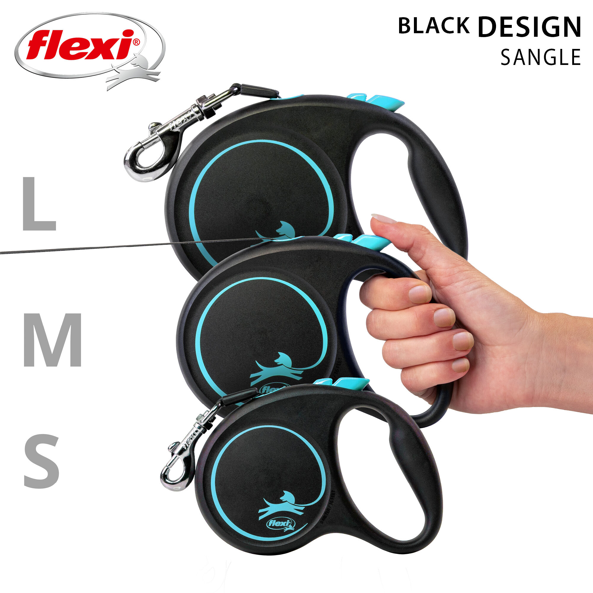 Flexi - Laisse &agrave; Enrouleur Black Design M Sangle - 5m Noir/Bleu Image num&eacute;ro 4