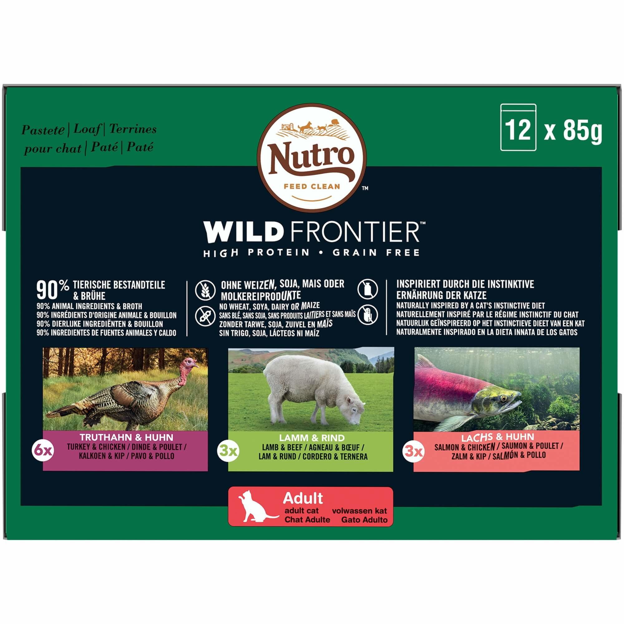 Nutro - Sachets Terrines WILD FRONTIER 3 Vari&eacute;t&eacute;s pour Chat - 12x85g Image num&eacute;ro 1