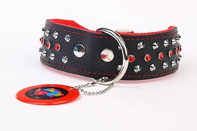 Yogipet - Collier Cuir Crystal Clouté pour Chien - Rouge