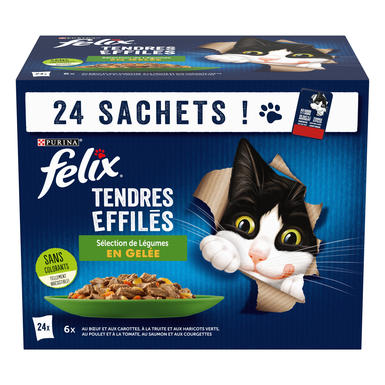 FELIX - Sachets fraîcheur Tendres Effilés Gelée Mixte avec Légumes pour Chats - 24x85g