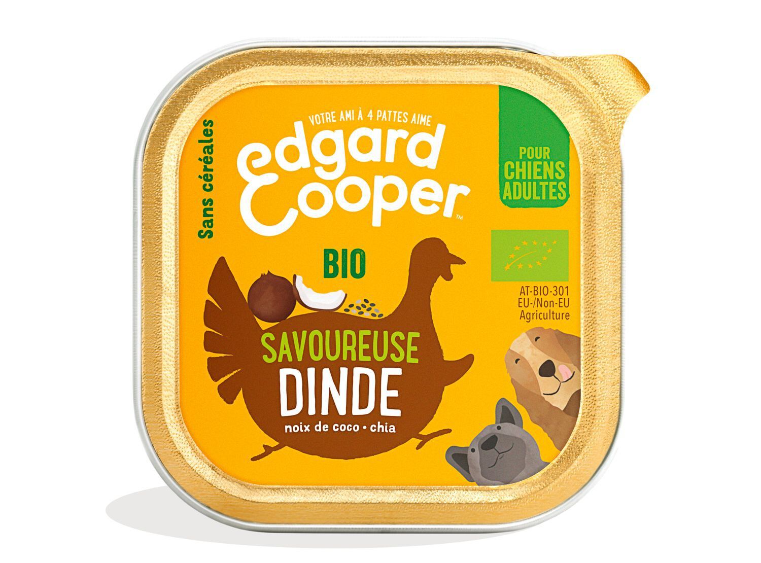 Edgard & Cooper - Barquette BIO &agrave; la Dinde avec Noix de Coco et Chia pour Chien - 100g Image num&eacute;ro 1