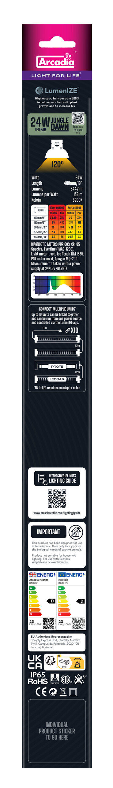 Arcadia - Luminaire Jungle Dawn Led Bar 470mm 24 Watt - R&eacute;ptiles Image num&eacute;ro 3