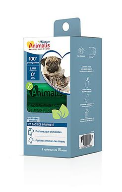 Animalis Nature - Lot de 15 Sacs Propreté Biodégradable pour Chien et Chat - x8