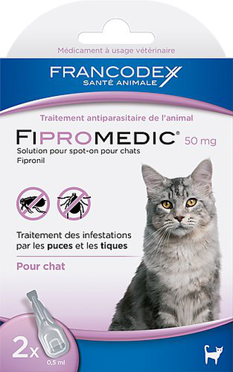Francodex - Traitement Antiparasitaire Spot-On 50mg Fipromedic pour Chat - 2x0,5ml  image number null