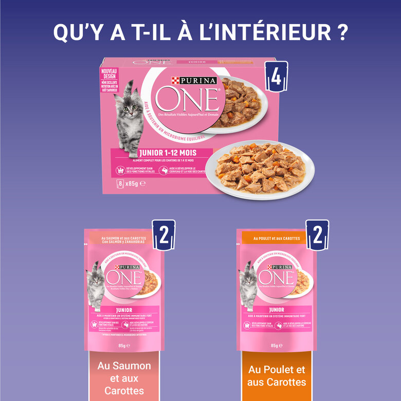 PURINA ONE - Sachets Fraîcheurs en Sauce Saumon et Poulet pour Chatons - 8x85g image number null