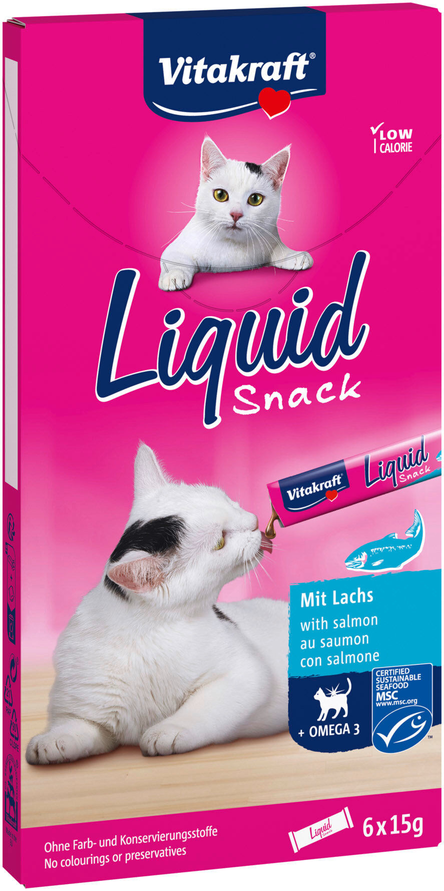 Vitakraft - Liquid snack chat saumon MSC & Om3 - 6x15g Image num&eacute;ro 1