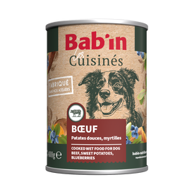 Bab'in - P&acirc;t&eacute;e Les Cuisin&eacute;s B&oelig;uf Patate Douce Myrtille pour Chiens Adultes - 400g