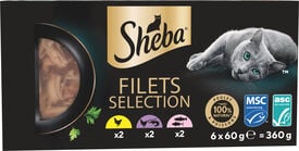 Sheba - P&acirc;t&eacute;e Multipack Filets Selection Poulet et Poissons pour Chats - 6x60g