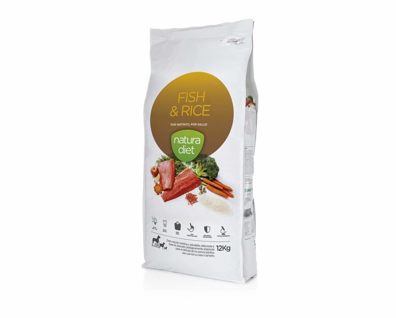 Natura Diet - Croquettes Fish & Rice Saumon pour Chien - 12Kg Image numéro 1 Natura Diet - Croquettes Fish & Rice Saumon pour Chien - 12Kg Image numéro 1