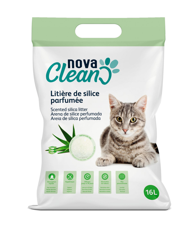Nova Clean - Litière Silice Parfumée à l'Aloe Vera - 16L Image numéro 1 Nova Clean - Litière Silice Parfumée à l'Aloe Vera - 16L Image numéro 1