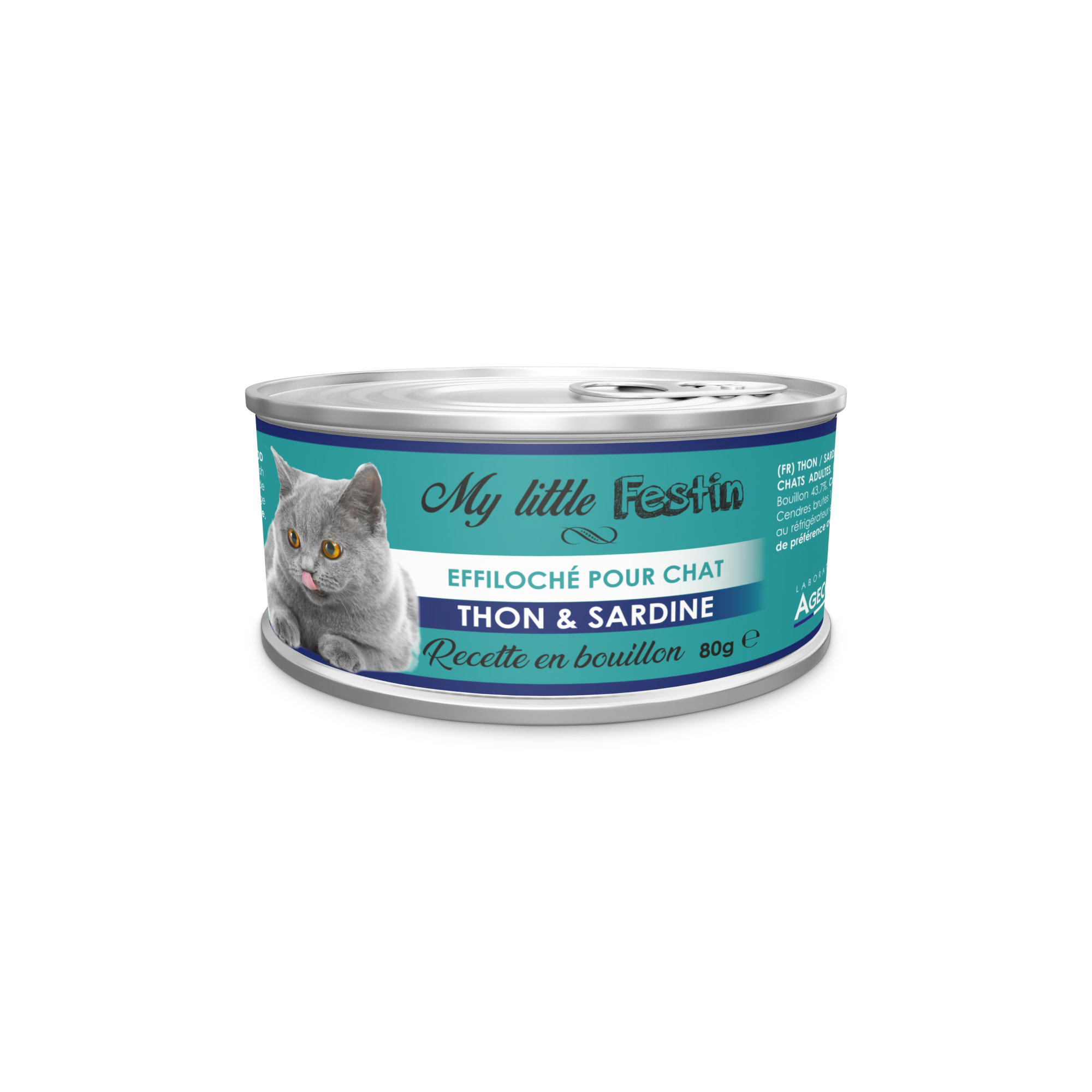 My Little Festin - P&acirc;t&eacute;e Recette en Bouilon Effiloch&eacute; Thon et Sardine pour Chats - 80g Image num&eacute;ro 1