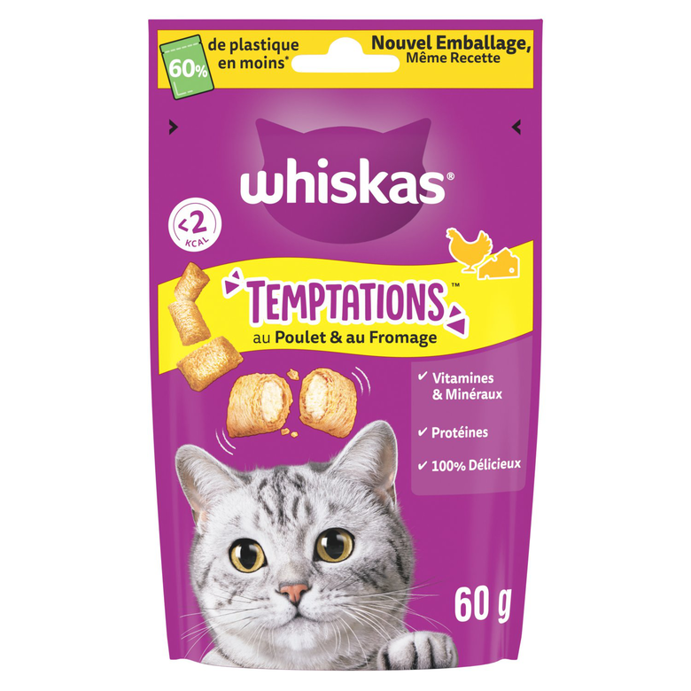 Whiskas - Friandises Temptations au Poulet et au Fromage  pour Chats - 60g Image numéro 1 Whiskas - Friandises Temptations au Poulet et au Fromage  pour Chats - 60g Image numéro 1