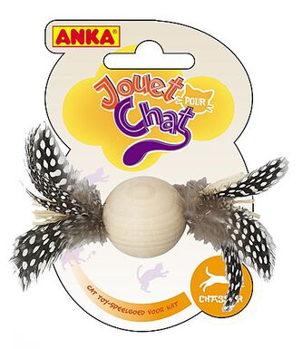 Anka - Jouet Balle en Bois avec Plumes pour Chat - 11cm