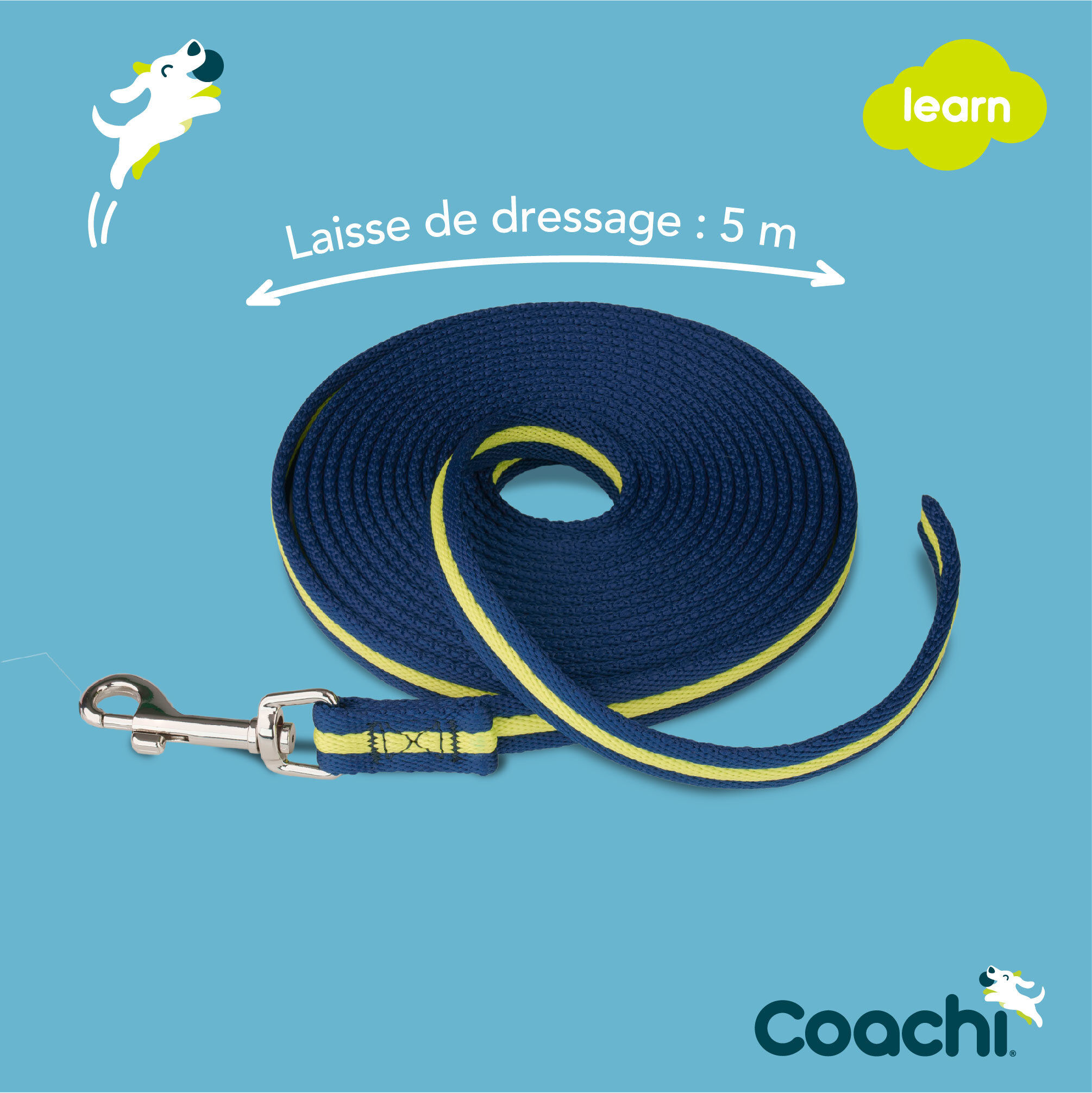 Coachi - Laisse de Dressage Training Line Bleu et Jaune pour Chiens - 5m Image num&eacute;ro 4
