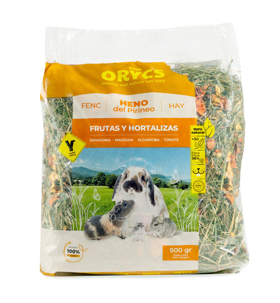 Orycs - Foin pour Rongeurs aux Fruits et L&eacute;gumes - 500g Image num&eacute;ro 1