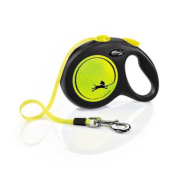 Flexi - Laisse à Enrouleur New Neon Sangle Noir et Jaune L pour Chiens - 5m