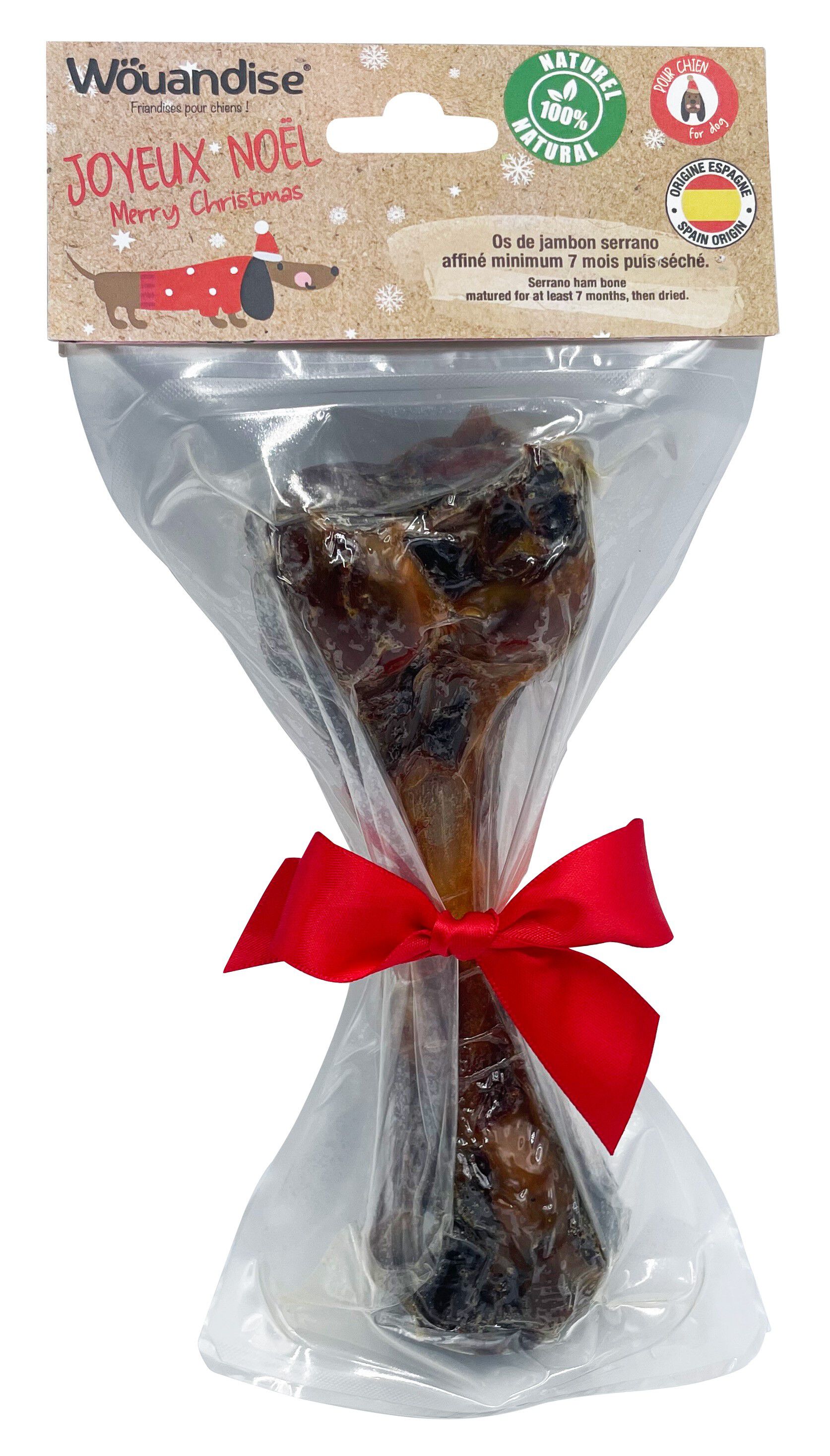 Wouapy - Os de Jambon Serrano N&oelig;ud No&euml;l pour Chiens Image num&eacute;ro 1