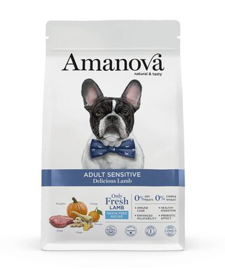 Amanova - Croquettes Adult Sensitive sans Céréales à l'Agneau pour Chiens - 10Kg