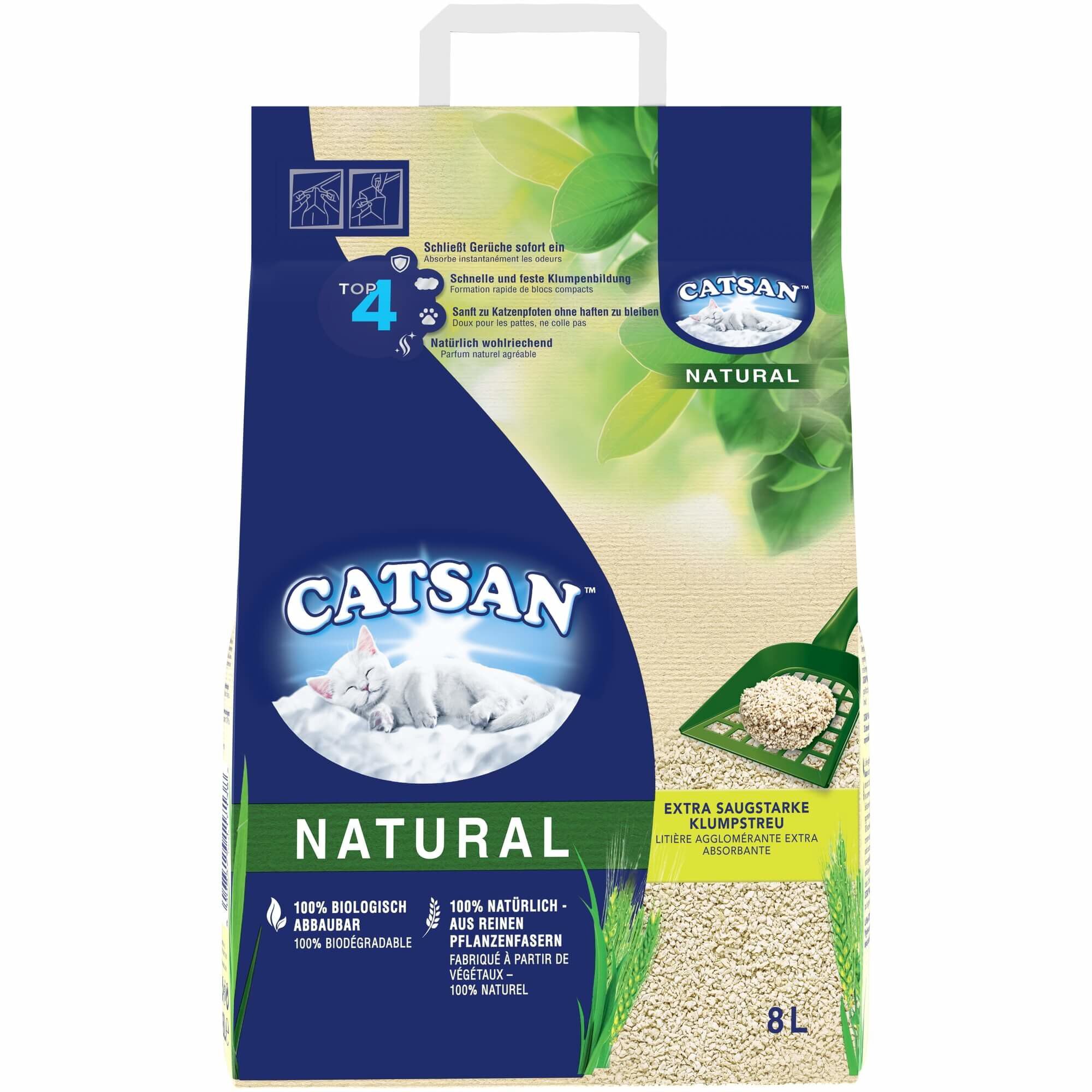 Catsan - Liti&egrave;re Natural V&eacute;g&eacute;tale Agglom&eacute;rante pour Chat - 8L Image num&eacute;ro 1