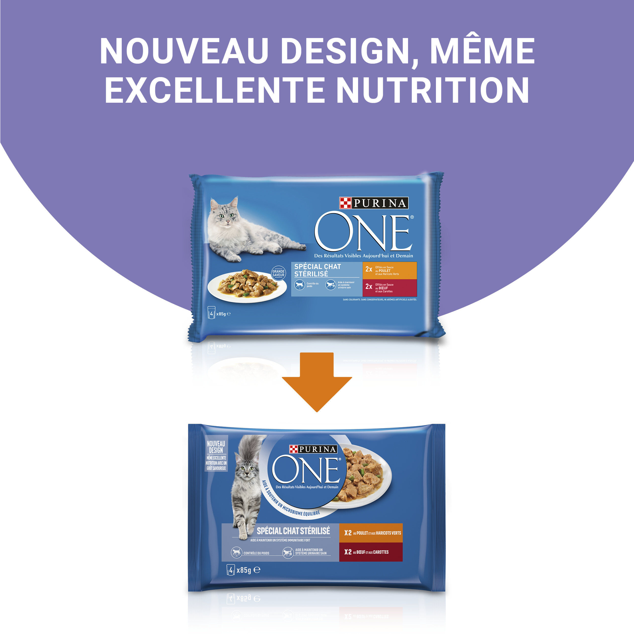 PURINA ONE - Sachets fra&icirc;cheurs Poulet et Boeuf pour Chats St&eacute;rilis&eacute;s - 4x85g Image num&eacute;ro 4
