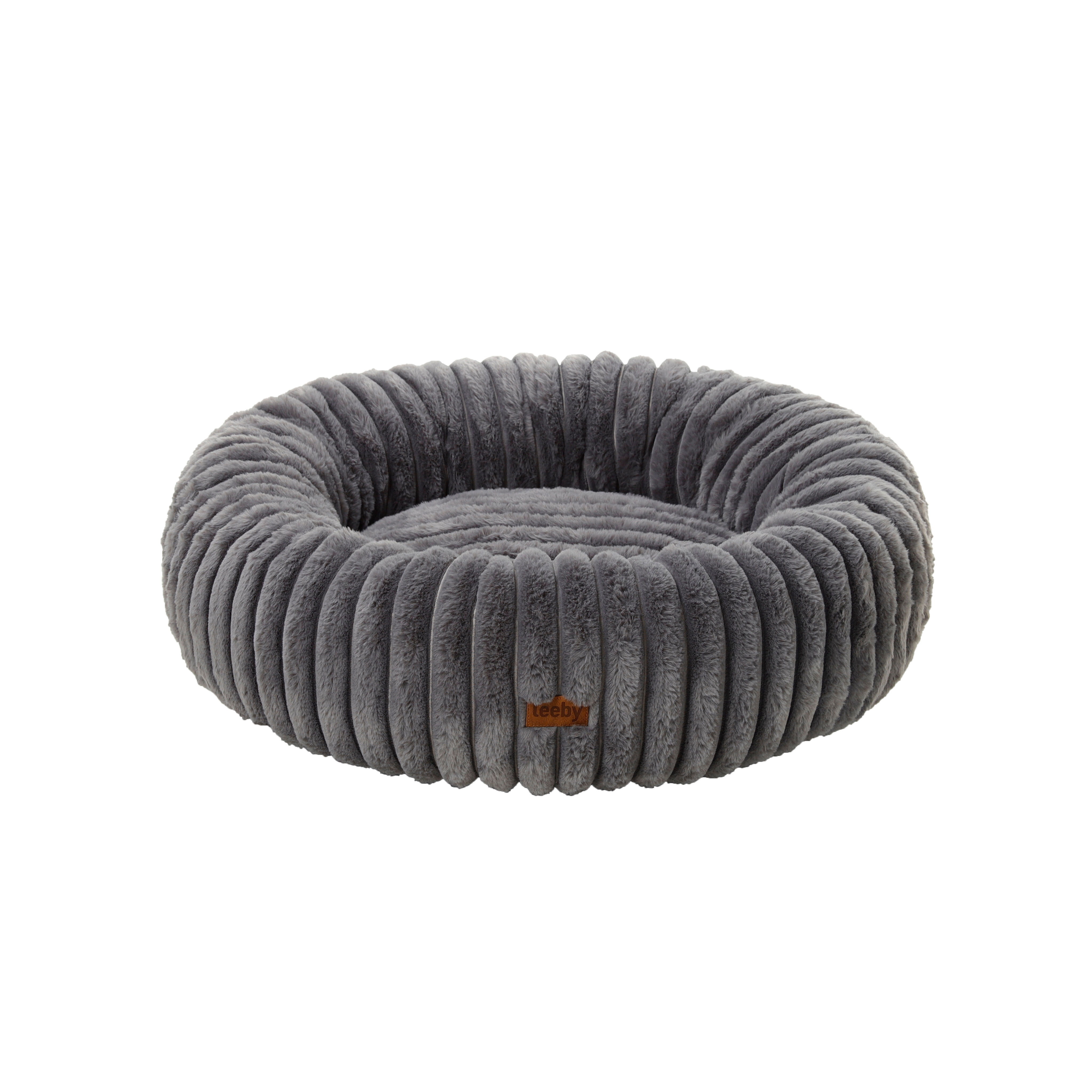 Leeby - Panier Donut en Velours C&ocirc;tel&eacute; Gris pour Chien - S Image num&eacute;ro 2