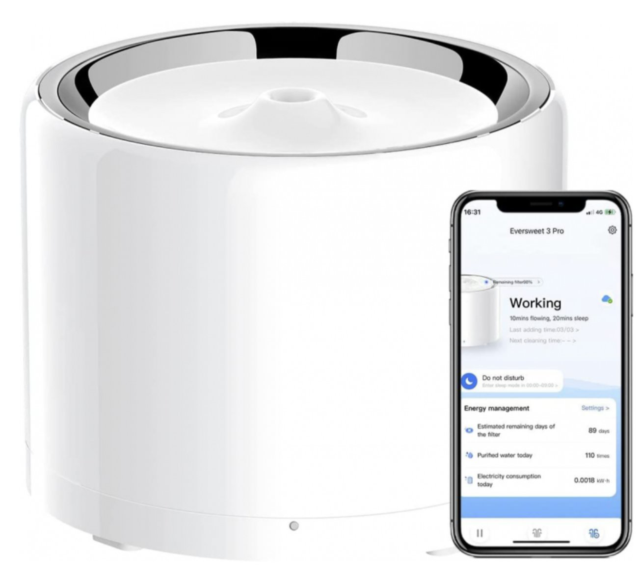 Petkit - Fontaine &agrave; Eau EVERSWEET PRO 3 UVC Connect&eacute; pour Chiens et Chats - 1,8L Image num&eacute;ro 1