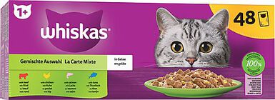 Whiskas - Sachets La Carte Mixte en Gelée à la Viande et aux Poissons pour Chat - 48x85g