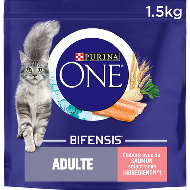 Purina One - Croquettes au Saumon et Céréales pour Chat Adulte - 1,5Kg