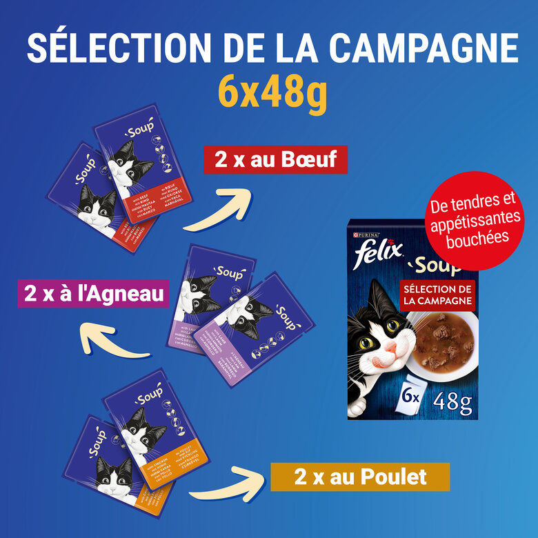 Felix - Soupes en sachets Sélection de la Campagne pour Chats - 6x48g Image numéro 5 Felix - Soupes en sachets Sélection de la Campagne pour Chats - 6x48g Image numéro 5