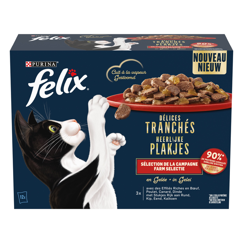 FELIX - Sachets Fraîcheur Délices Tranchés en Gelée Sélection Campagne pour chats adultes - 12x80g image number null