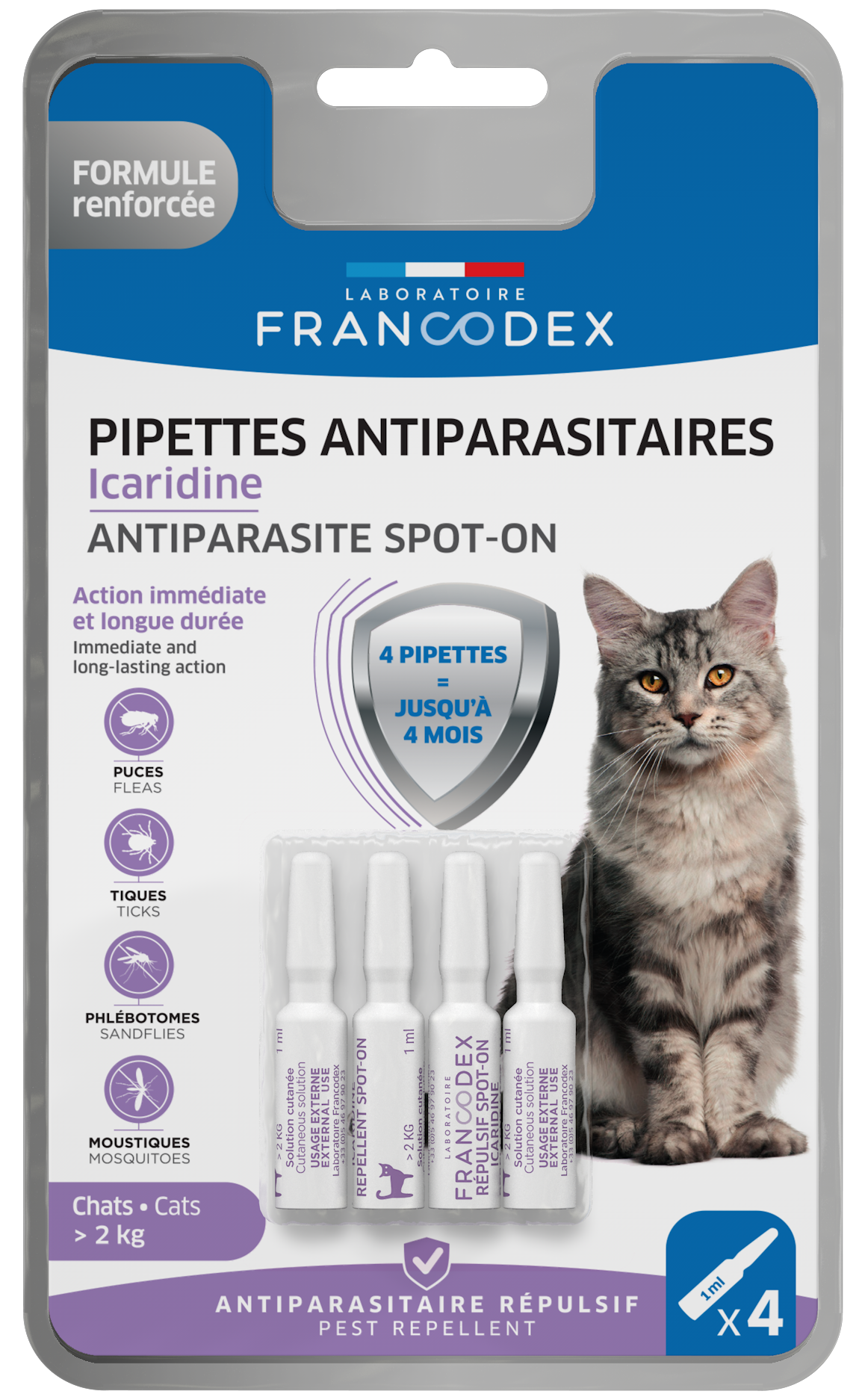 Francodex - Pipettes Antiparasitaires Icardine pour Chats - x4 Image num&eacute;ro 1