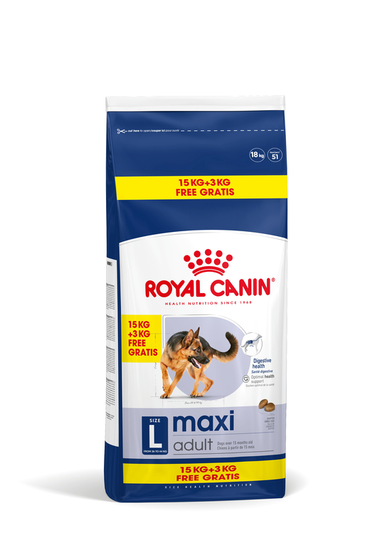 Royal Canin - Croquettes Maxi Adult pour Chien - 15 Kg + 3 Kg Gratuits Image numéro 1 Royal Canin - Croquettes Maxi Adult pour Chien - 15 Kg + 3 Kg Gratuits Image numéro 1