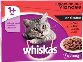 Whiskas - Repas en Sauce 1+ S&eacute;lection aux Viandes pour Chat - 12x100g