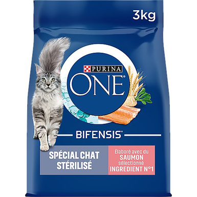 Purina One - Croquettes au Saumon et Blé pour Chat Adulte Stérilisé - 3Kg